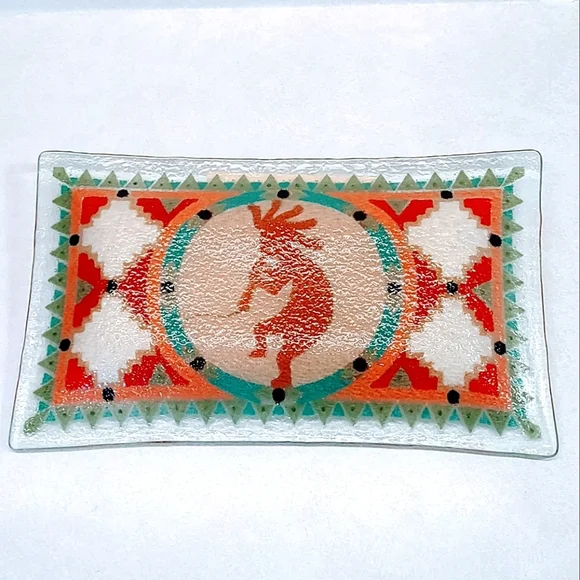 KOKOPELLI FUSED GLASS TRAY SIGNED BY PEGGY KARR RETIRED 2002 - Picture 4 of 9